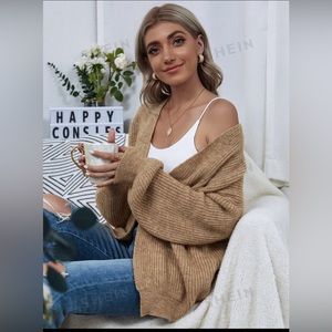 Open Front Drop Shoulder Solid Cardigan